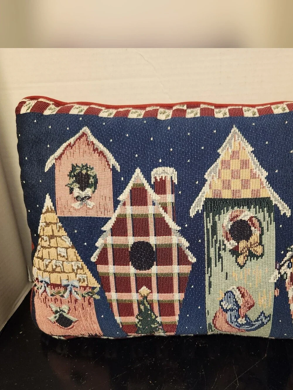 Tapestry Christmas Throw Pillow Holiday Decorative Pillow Bird Houses